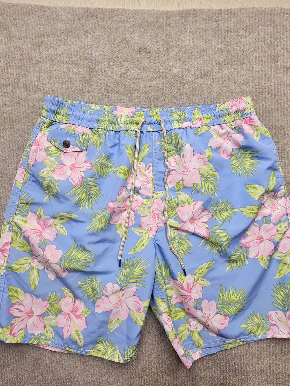 Polo Ralph Lauren Men’s XXL Swim Trunks Blue Pink Floral Hawaiian Board Shorts